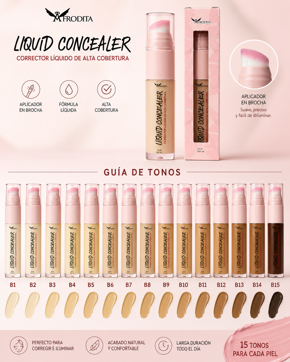 Liquid Concealer Afrodita Corrector líquido de alta cobertura